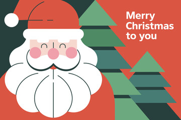 Festive Santa Claus Illustration with Joyful Expression Against a Bold Red Background for Holiday Celebrations