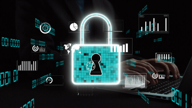 Modern digital security concept showcasing a lock symbol overlaid on data visualizations, emphasizing the importance of cyber security in today technology-driven world. Xenic - Powered by Adobe