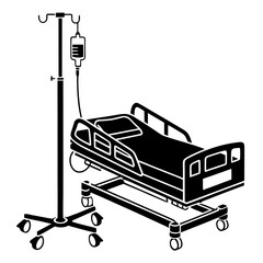 Illustration of a hospital bed with an iv drip, providing a clear and simple representation of medical equipment