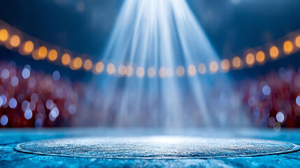 A vibrant stage illuminated by bright lights, creating an atmosphere of anticipation and excitement for performance or event.