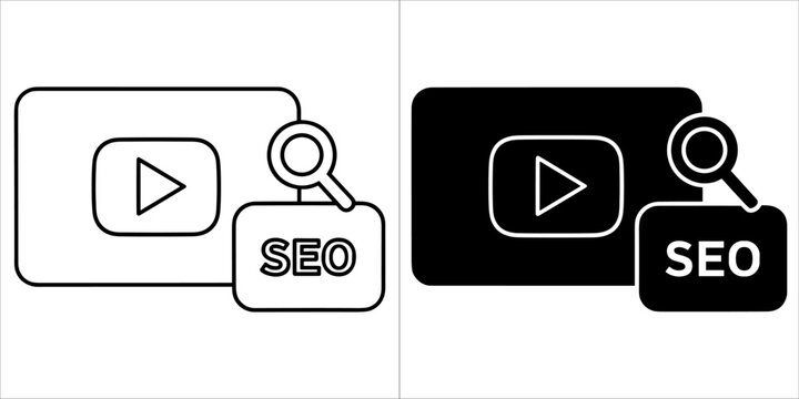 Video seo icon with play button and magnifying glass