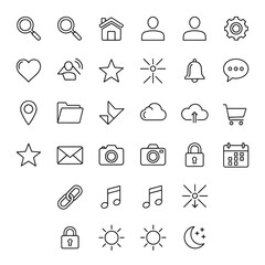 Collection of thin line icons for user interface and web design graphic