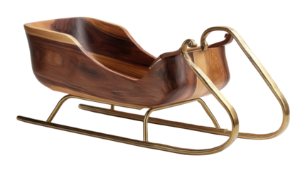 Wooden Sleigh: A handcrafted wooden sleigh with brass runners, exuding rustic charm and a touch of vintage elegance, perfect for adding a festive touch to any setting.