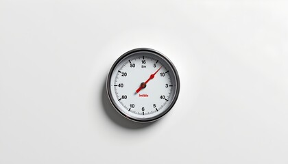 A digital thermometer with an analog clock face affixed to its bottom, both against a plain, light background.