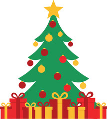 Flat Christmas tree with gift boxes illustration