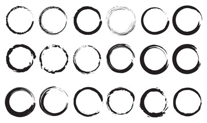 Grunge circles or round marks, vector drawn rounded shapes, ink circles, round frame creative set, vector border isolated graphic сollection