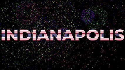 indianapolis indiana city text with us flag texture dark background colorful fireworks