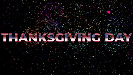thanksgiving day text american flag pattern black background colorful points like fireworks
