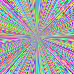 randomly colored emanating rays originating from the image center and propagating toward the exterior