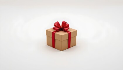 Obraz premium A 3D rendering of a gift box with a red ribbon, placed on a white surface.