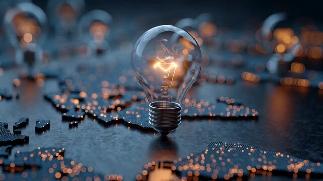 Glowing light bulb shines bright on a detailed map during nighttime