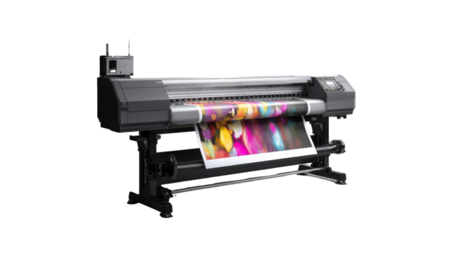 Vibrant printing process: Modern printing machine in action, producing a colorful output, showcasing the power and precision of contemporary technology in visual communication.