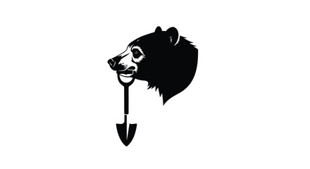 Bear head holding shovel vector illustration