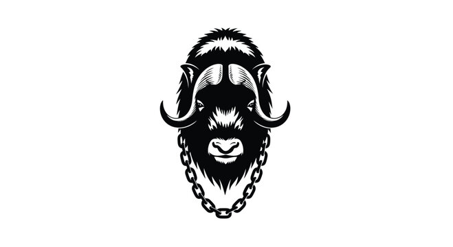 Horned bovine musk ox with chain vector illustration
