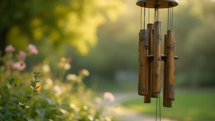 Wind chime movements in healing gardens. Healing gardens in hospitals with wind chimes. Therapeutic benefits of wind chimes in gardens. Unique wind chime designs for healing spaces.