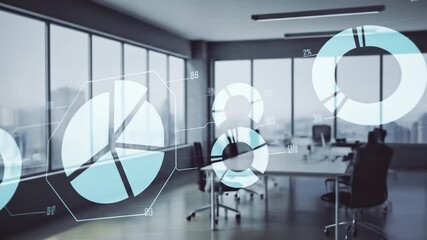 Dynamic business data analytics projected in a modern corporate office showcasing financial charts - Powered by Adobe