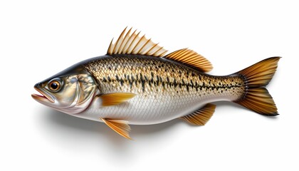 A large fish with brown, gold, and orange scales, resembling a trout, positioned against a plain background. The fish has a prominent mouth and eyes, and its tail fin is partially visible