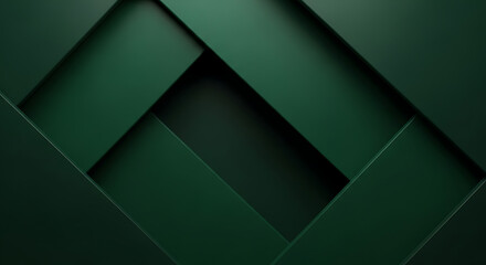 Dark green abstract background with overlapping geometric shapes and subtle shadows