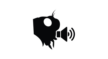 Creature profile with audio symbol monochrome icon vector illustration
