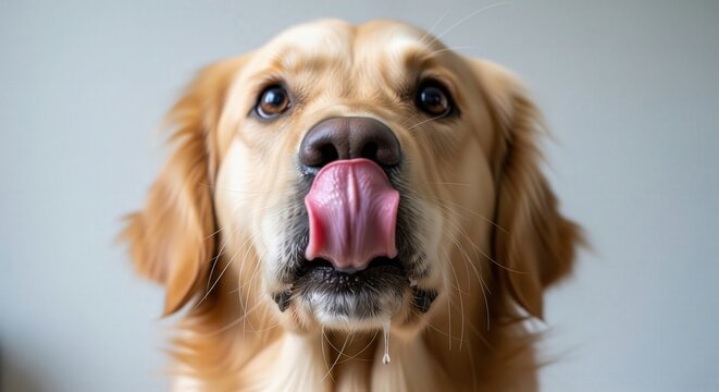 Golden Retriever focused on treat. 8K dog anticipation portrait.
