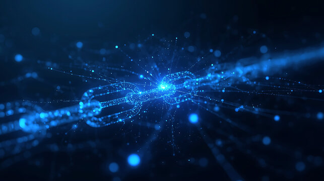 Digital Blockchain Technology Concept with Glowing Links and Data Transfer Connection
