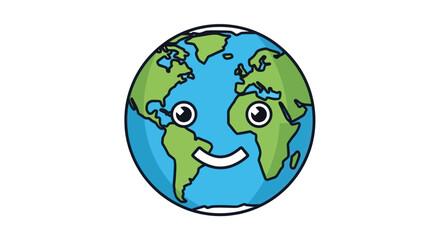 Cute Happy Cartoon Earth Globe Illustration with Friendly Smiling Face.