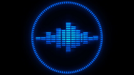 Futuristic Glowing Blue Audio Waveform Visualizer on Black Background Shows Electronic Music
