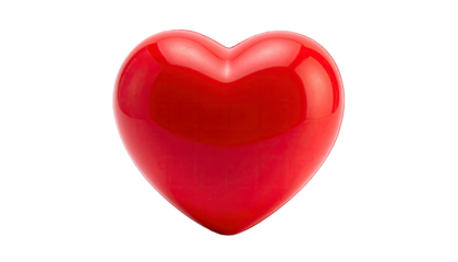 A vibrant, glossy, three-dimensional red heart against a stark black backdrop