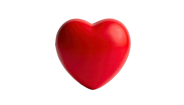 A vibrant, glossy, three-dimensional red heart floats against a stark, black background