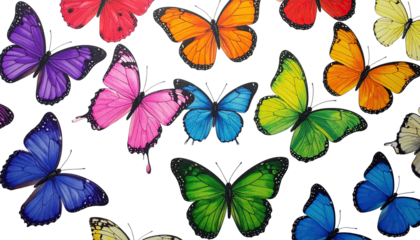 A vibrant, close-up composition showcasing a collection of colorful butterflies, black background