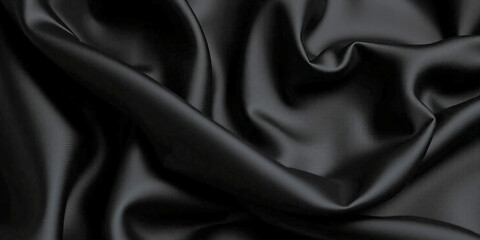 Obraz premium Luxurious black silk fabric with elegant draping and subtle shine