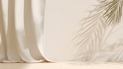 Minimalist background with beige and curtain patterns, designed for product displays, ads, and professional visuals.