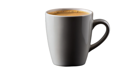 Freshly brewed coffee in a white ceramic mug, morning beverage isolated on transparent background