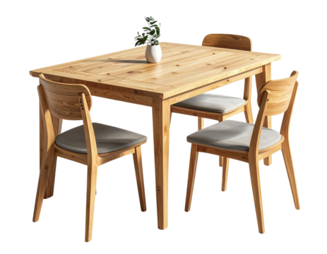Modern Wooden Table and Chairs Set – Minimal Home Furniture PNG