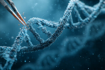 3D render of CRISPR-Cas9 cutting a DNA double helix