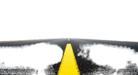Asphalt road with yellow dividing line receding into darkness