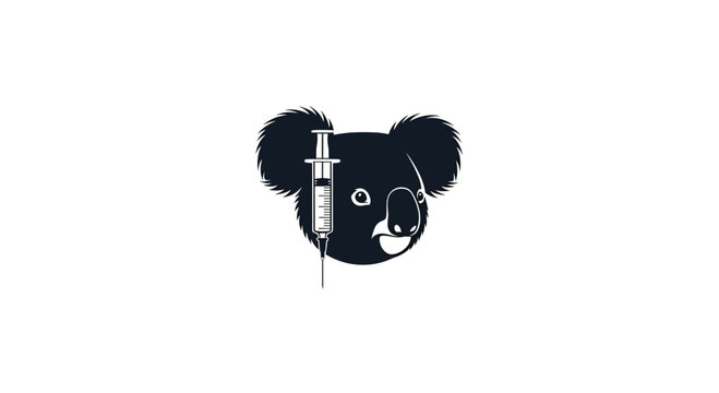 Koala head with syringe graphic vector illustration