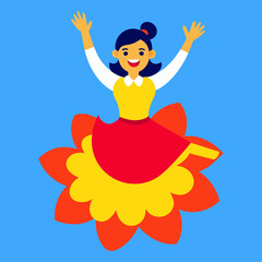 Vector art illustration of a smiling young woman on flowers