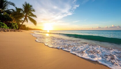 Serene sunset beach coastal destination nature photography tropical environment wide-angle view calm concept for relaxation and travel inspiration