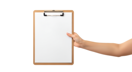 Hand Holding a Blank Clipboard with White Paper graphic