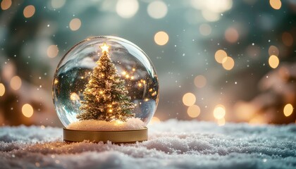 Magical christmas scene with snow globe featuring a tiny tree winter wonderland holiday decoration cozy atmosphere close-up view festive concept for cheerful celebrations