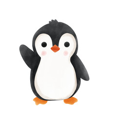 Fototapeta premium Hand-drawn penguin illustration in cute winter style. High-quality PNG with transparent background, perfect for kids designs, stickers, branding, posters, education, and animal-themed creative project
