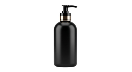 Black Dispenser Bottle with Gold Accent on Black Background