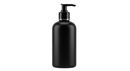 Black Dispenser Bottle with Gold Accent on Black Background
