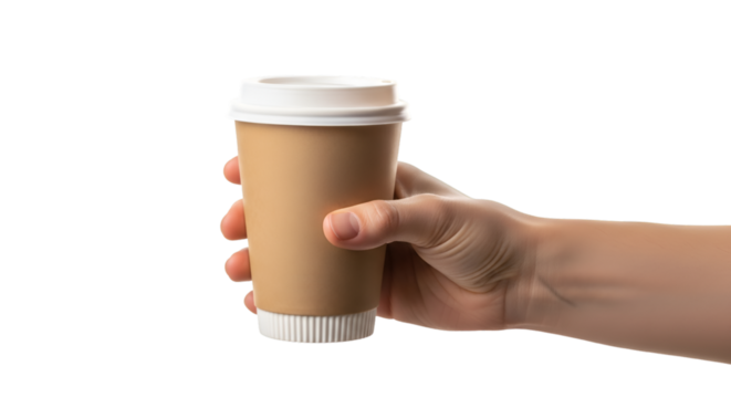 Hand Holding a Disposable Coffee Cup with Lid graphic - Powered by Adobe