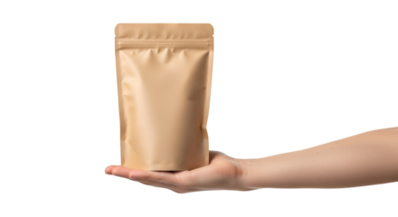 Hand Holding a Kraft Paper Pouch Bag graphic design