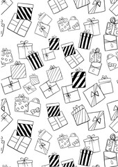 christmas coloring sheet with gifts (presents) background perfect relaxing activity for kids and adults; easy to print; us printing size