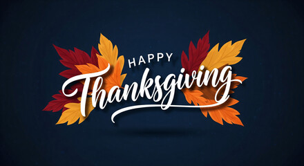 Send warm wishes with this Happy Thanksgiving design, featuring vibrant fall leaves and elegant script typography perfect for holiday cards and seasonal greetings.