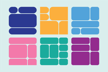 Creative geometric patterns in vibrant colors representing various layout designs