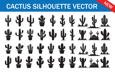 Big Desert Cactus vector silhouette set collection. Vector illustration 